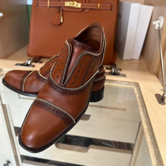 Louis Vuitton Brown Zip-Accented Leather Oxfords Size 37 - Picture 1 of 5